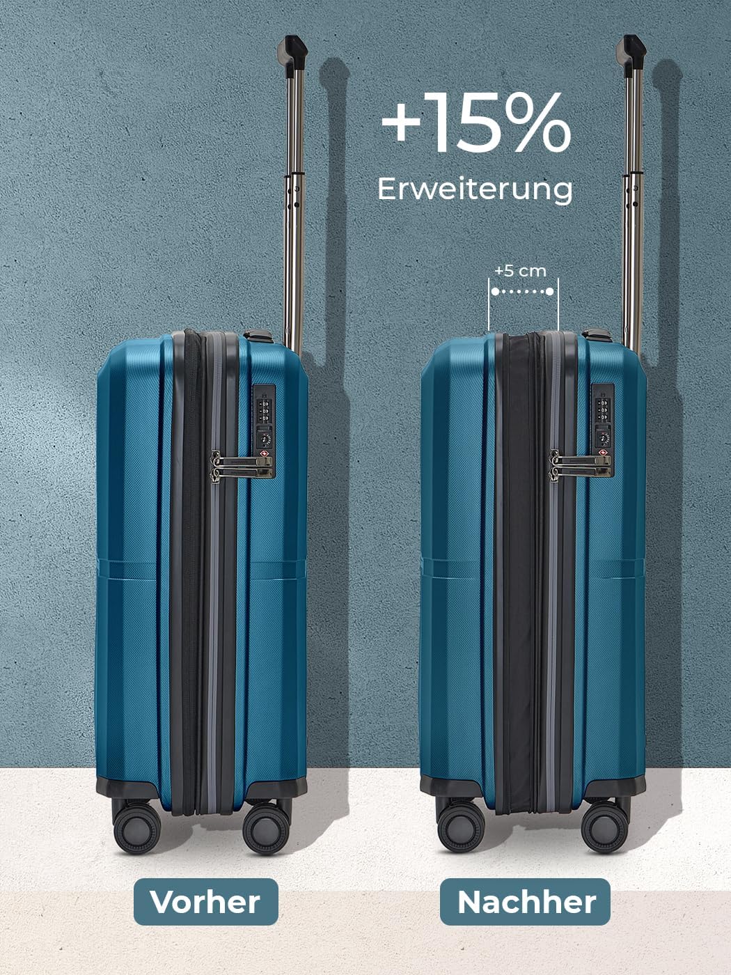 Ultra-leicht Hartschalen Kabinen-Koffer | Kleiner Cabin-Trolley 39 x 22 x 55 cm | von 43 auf 50 Lite