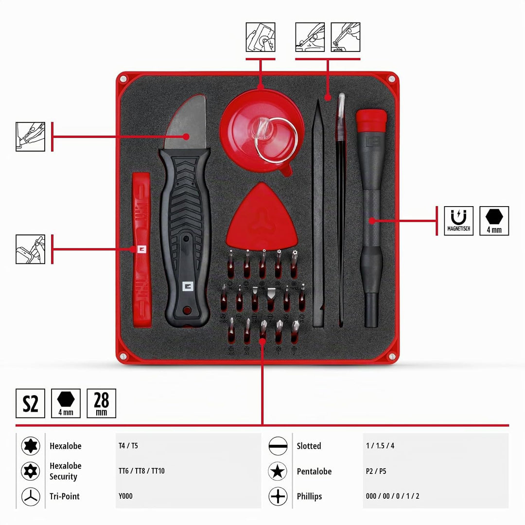 Original Einhell 28-tlg. Präzisions- und Elektronik-Reparatur-Set (Präzisionsbits, Schraubendreher-B