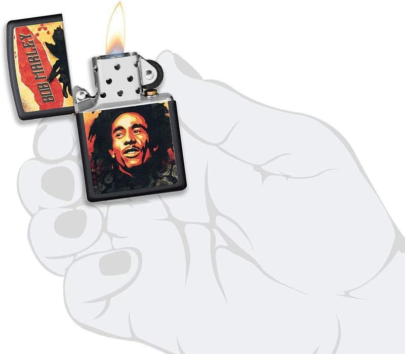 Zippo Feuerzeug Bob Marley Regular - Satin Chrome Schwarz, Matt, Schwarz, Matt