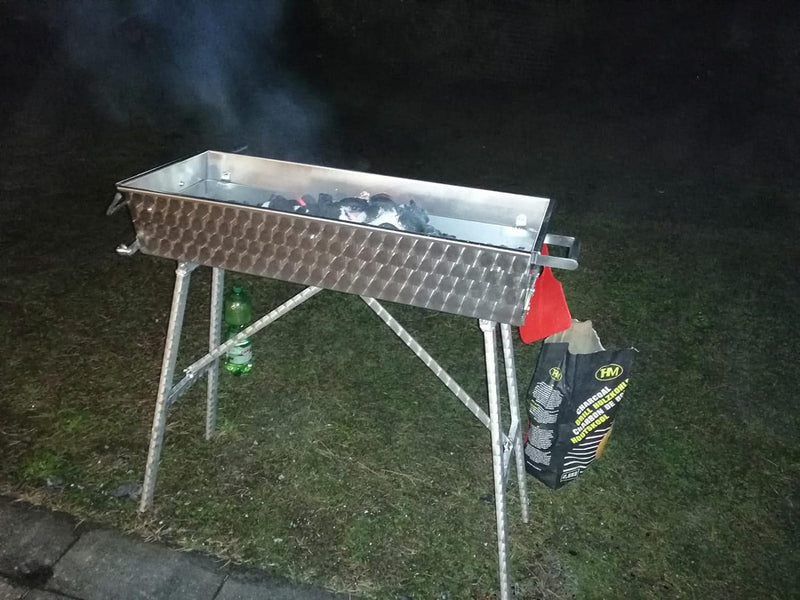 Schaschlikgrill 80x30cm V2A Edelstahl Mangal Klappbar Handarbeit Holzkohlegrill Mangal шашлычница ма