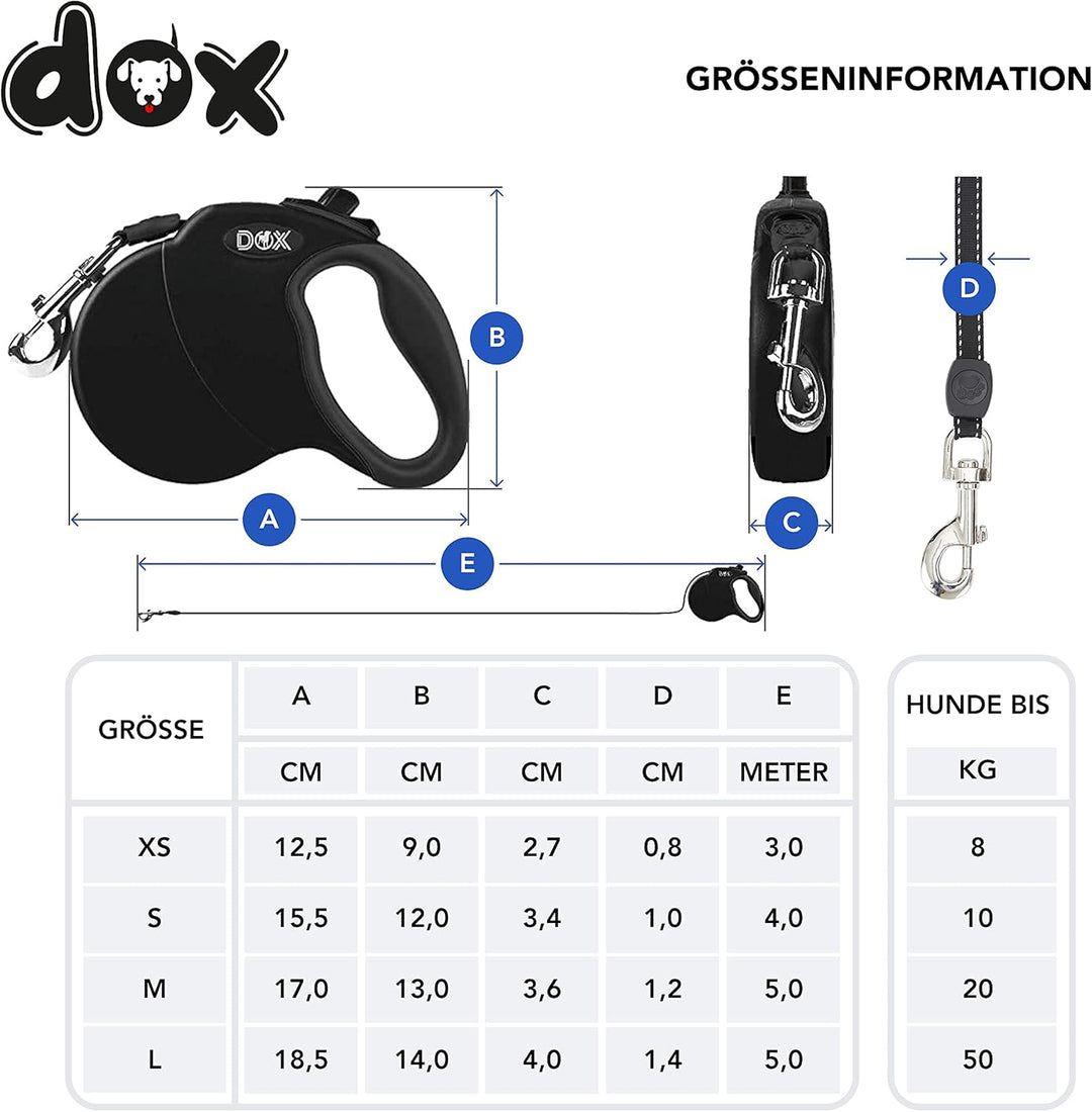 DDOXX Roll-Leine reflektierend, ausziehbar | viele Farben & Grössen | für kleine & grosse Hunde | Gu
