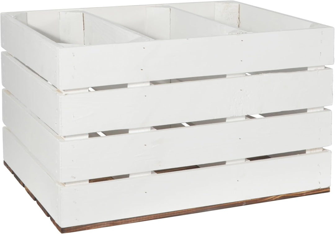 CHICCIE 3 Set Holzkiste Grete Weiss Geflammt 50x40x30cm - 2x Kurzes Regal Weinkiste 2x Kurzes Weisse