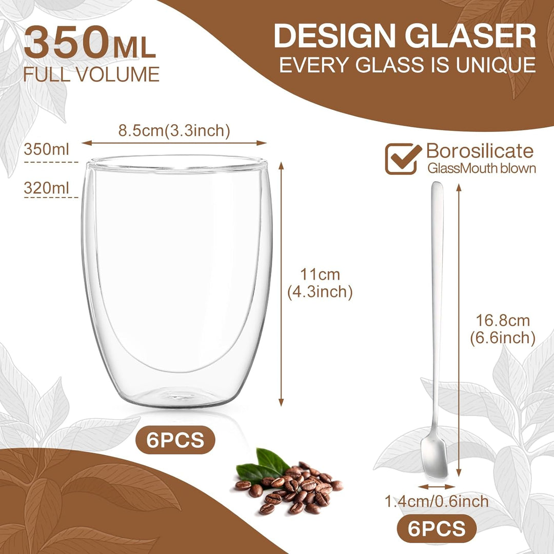 MULEVIP Latte Macchiato Gläser Doppelwandig (6 x 350ml) Doppelwandige Gläser,Doppelwandige Kaffeeglä
