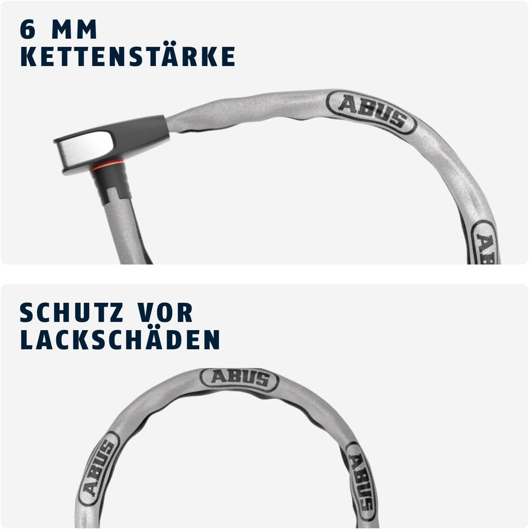 ABUS Kettenschloss Catena 6806K – Leichtes Fahrradschloss aus gehärtetem Stahl mit modischem Textils