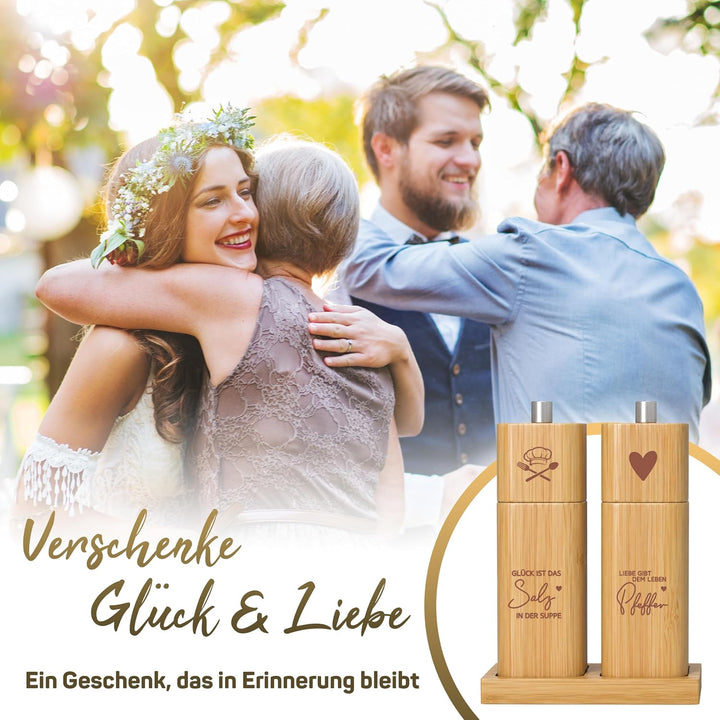 ELBFUCHS® Salz und Pfeffermühle Holz Gross [NEU] Liebevolles 2-er Set Pfeffer und Salzmühle mit Kera