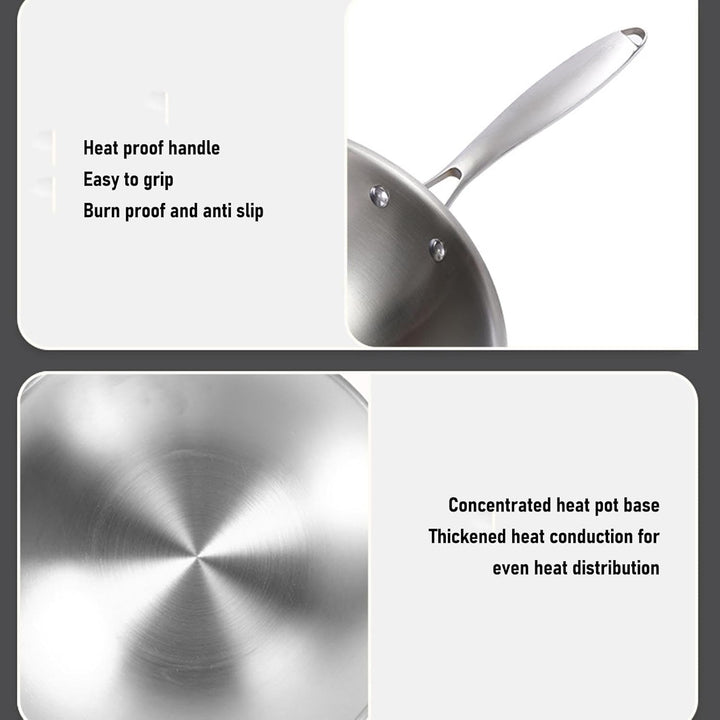 Denash Chinesische Wok -Pfanne 304 Edelstahl Nicht -Stick -Rührpfanne mit Griff, für Induktions -Ele