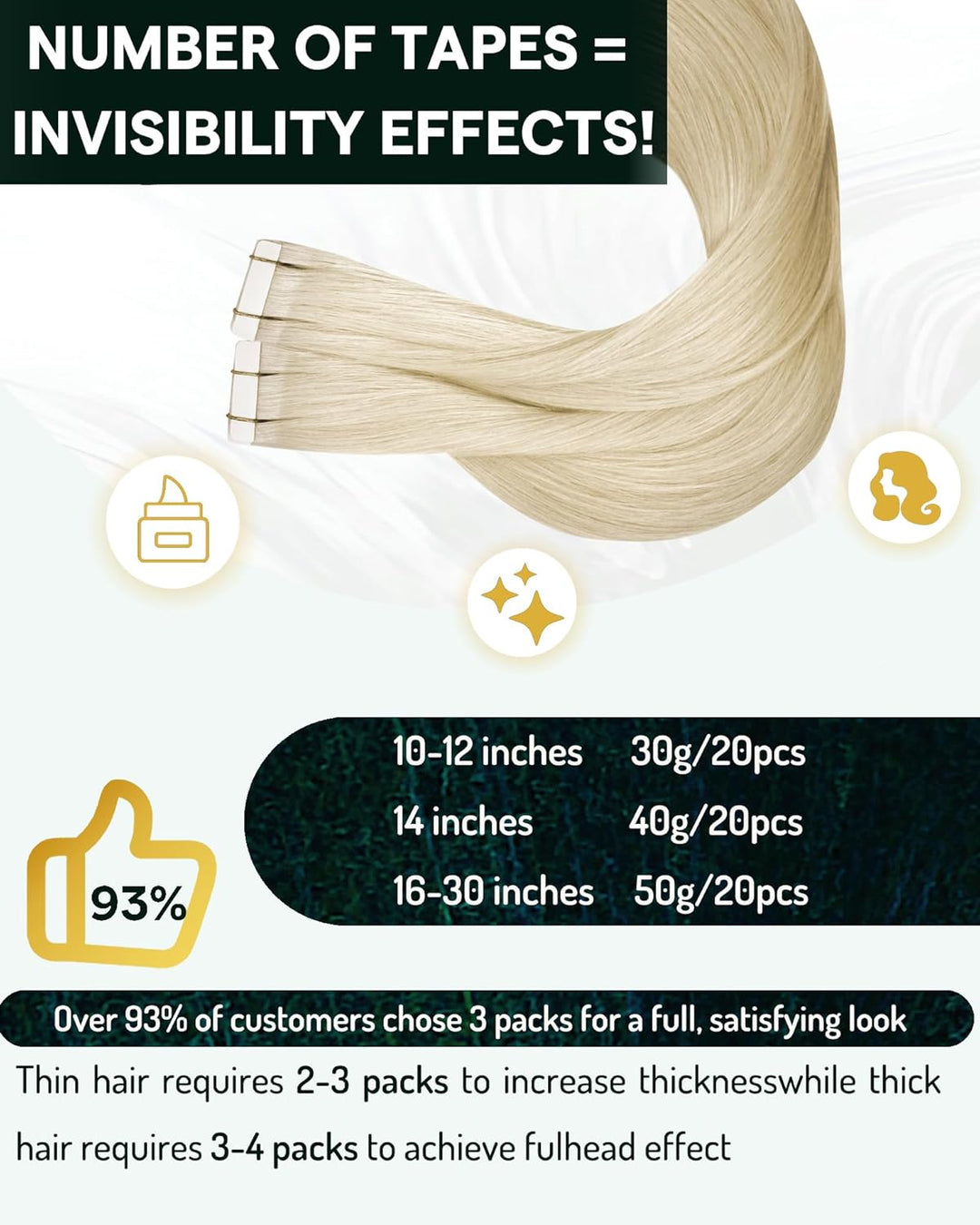 RUNATURE Tape Extensions Echthaar Blond 55cm Lang Haarverlangerung Echthaar Tape in Glatte Haare 50g