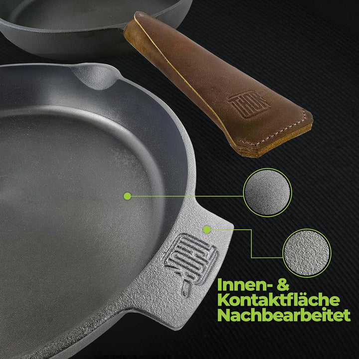 THOR® Gusseisenpfanne Induktion 28cm inkl. Zubehör - geschliffene Oberflächen I Bratpfanne Induktion