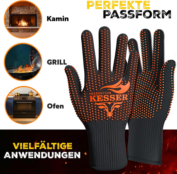 KESSER® Grillhandschuhe hitzebeständig bis 500° XXL | Ofenhandschuhe Atmungsaktiv & mit rutschfestem