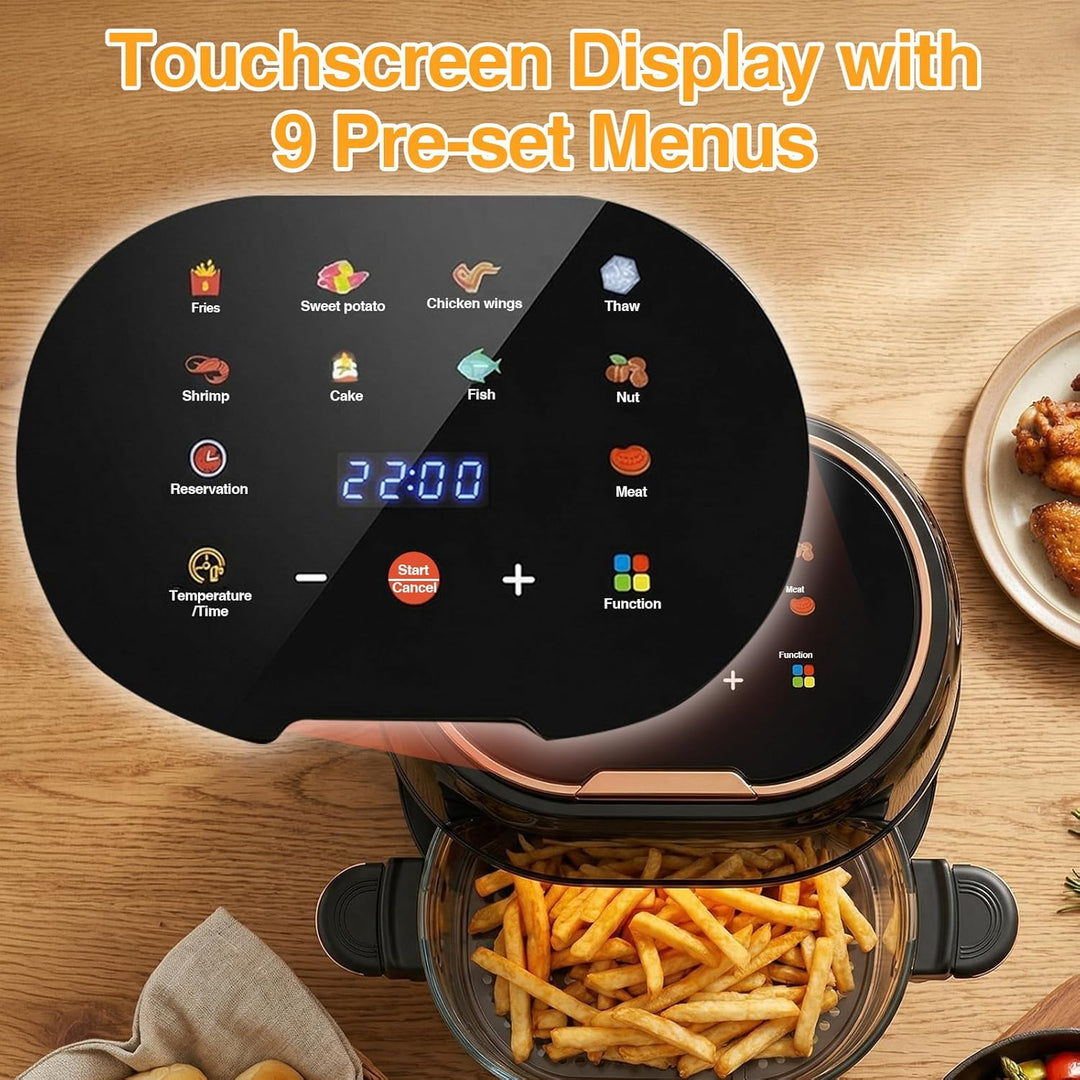 4L Sichtbarer Heissluftfritteuse AirFryer mit Stromausfall-Speicher, Glas-Schublade, 60-190°C Temper