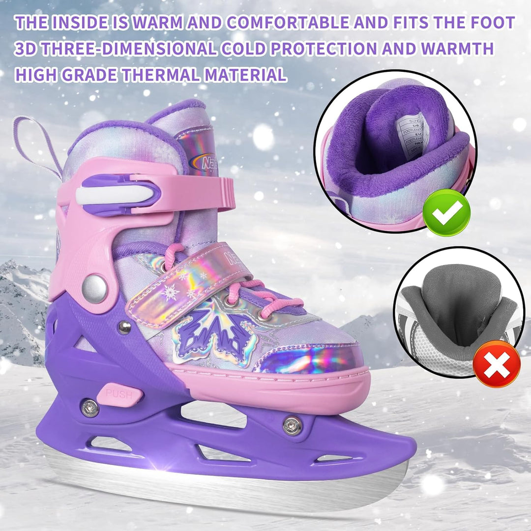 Nattork verstellbare Kinder Eisrutschen - 4 Grösse Schneeflocken Spitze-Up Skates mit warmem Plüsch