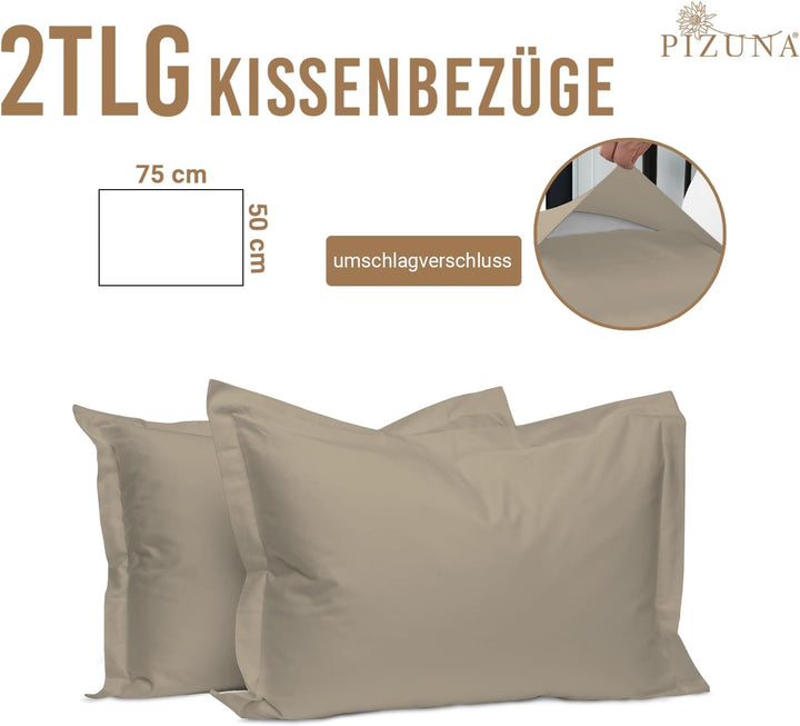 Pizuna Luxuriöser Kopfkissenbezug 50x75 cm 2er Set Einfach Taupe, 800 Fadenzahl Baumwolle Kissenbezü