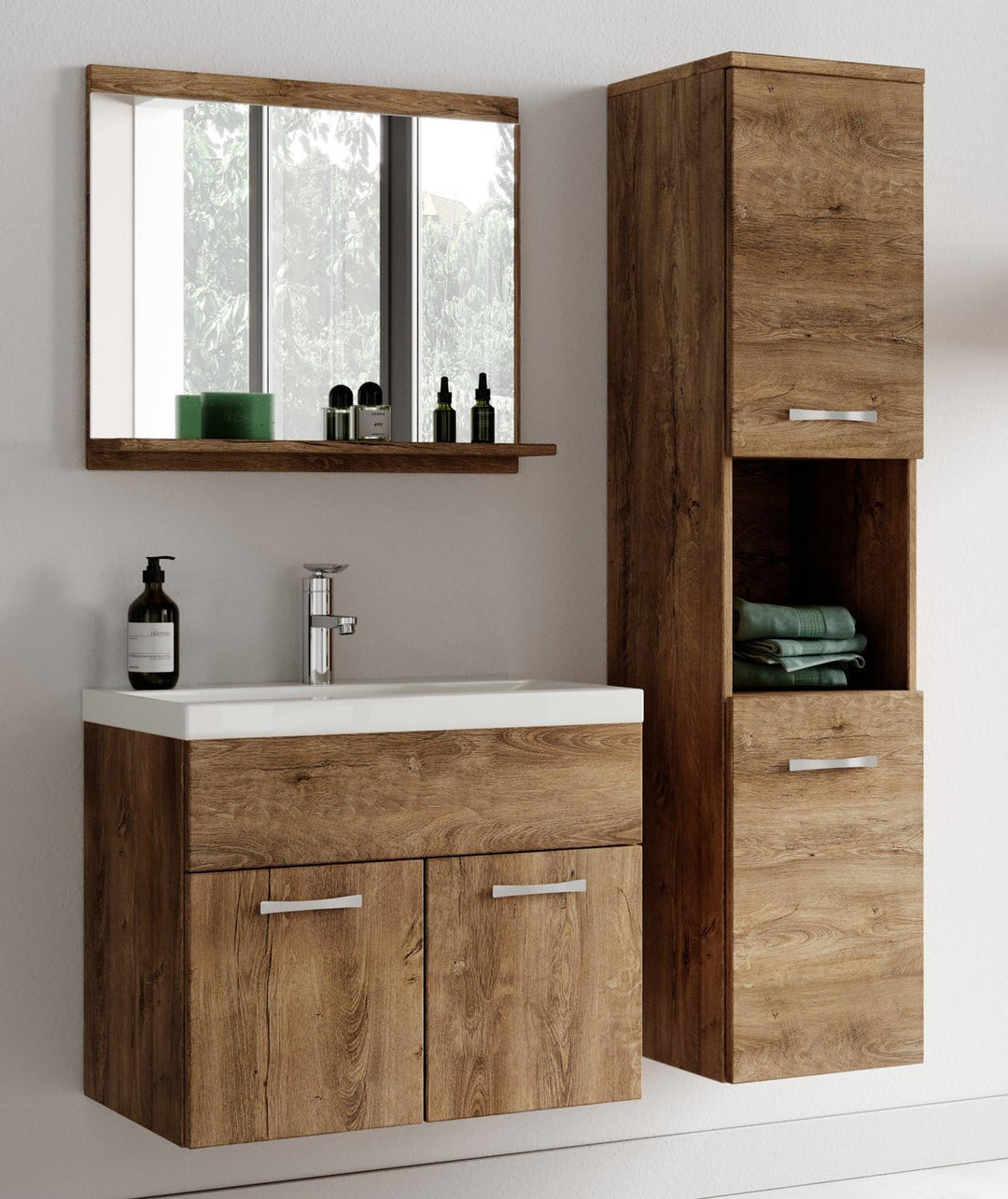 Badplaats B.V. Badezimmer Badmöbel Set Montreal 02 60cm Waschbecken Braun Eiche - Unterschrank Wasch