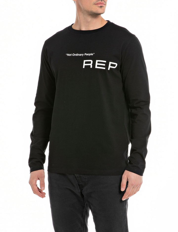 Replay Herren Langarmshirt aus Baumwolle mit Schriftzug M Black 098, M Black 098
