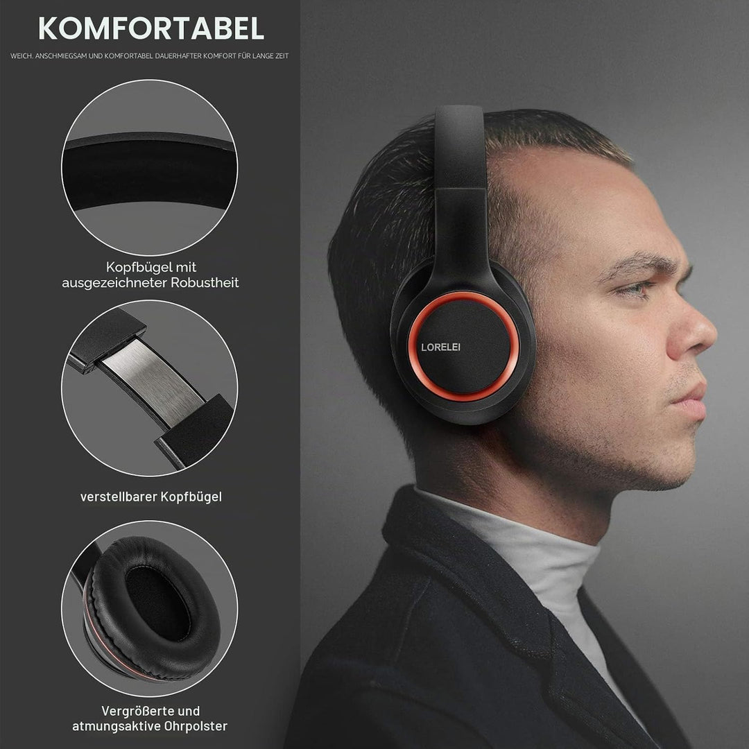 LORELEI X8 Over-Ear-Kopfhörer mit Mikrofon mit 1,45 m verwicklungsfreier Nylonschnur und 3,5-mm-Stec