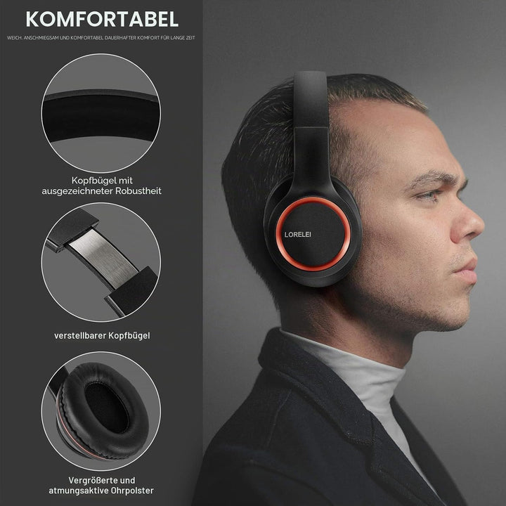 LORELEI X8 Over-Ear-Kopfhörer mit Mikrofon mit 1,45 m verwicklungsfreier Nylonschnur und 3,5-mm-Stec