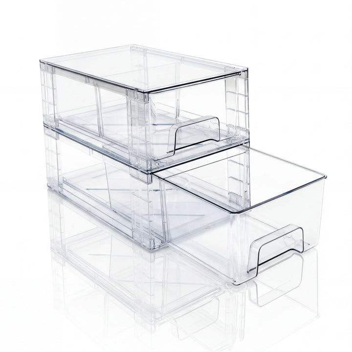 2er-Set Stapelbare Kleine Aufbewahrungsschubladen, Acryl Organizer mit Griffen, Kunststoffboxen für