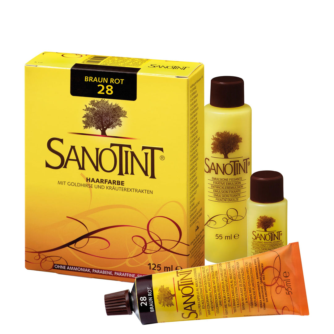 Sanotint - Haarfarbe Classic Nr. 28 "Braun Rot" - Naturnahe dauerhafte Haarfarbe mit Goldhirse und w