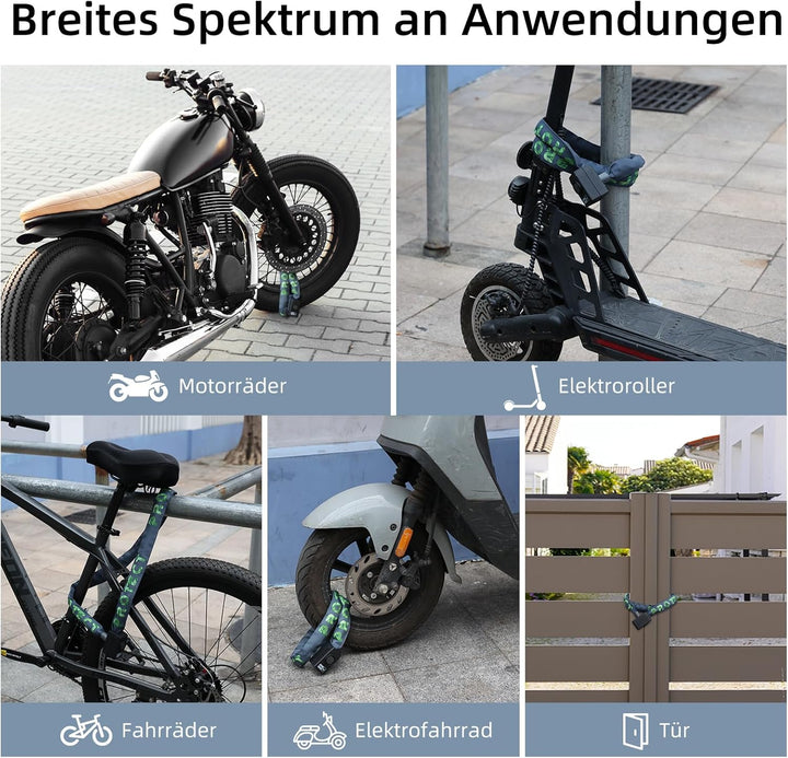 120cm Fahrradschloss mit Alarm 110dB Fahrrad Alarmanlage Schloss für E Scooter Ebike Fahrradschloss