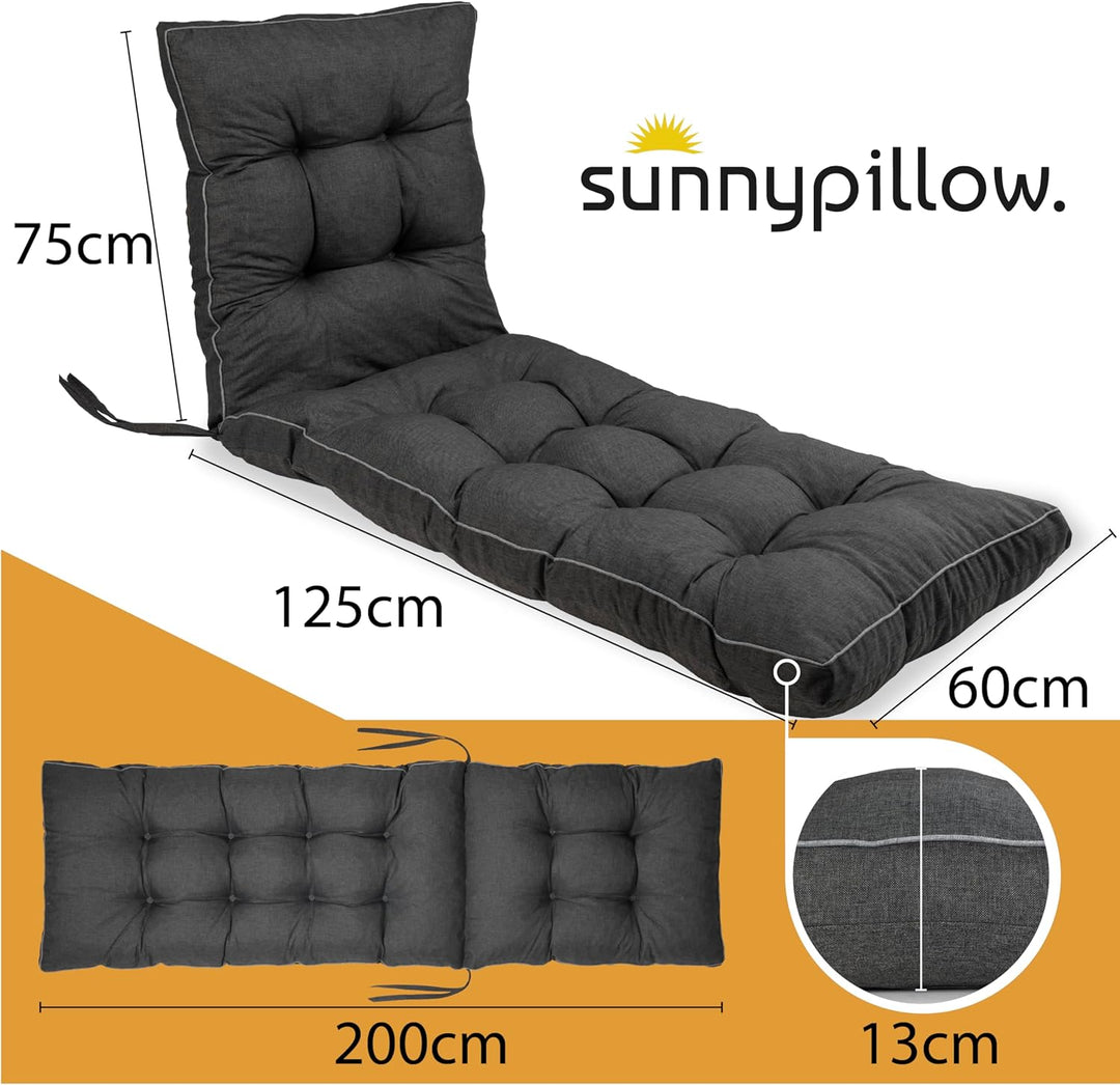 sunnypillow Liegenauflage 200 x 60 - Auflage für Gartenliege extra dick 13cm - Outdoor, wasserdicht,