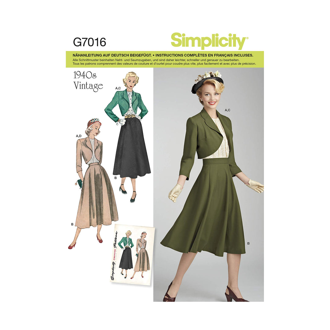 Simplicity Patron 7016 Vintage Damen Set, Weiss, 44-52