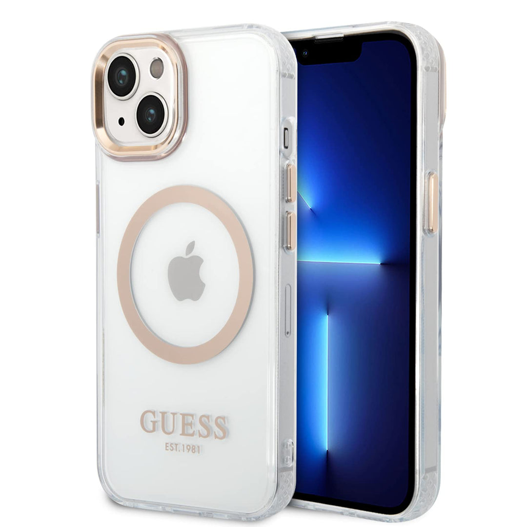 Guess GUHMP14MHTRMD Hülle für iPhone 14 Plus 6,7" Gold/Gold Hard case Metal Outline