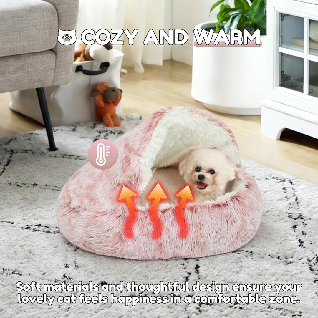 SUOXU Beruhigendes Bett für Katzen und Kleine Hunde, Katzenbett Waschbar Haustierbett,50 cm Donut Fl
