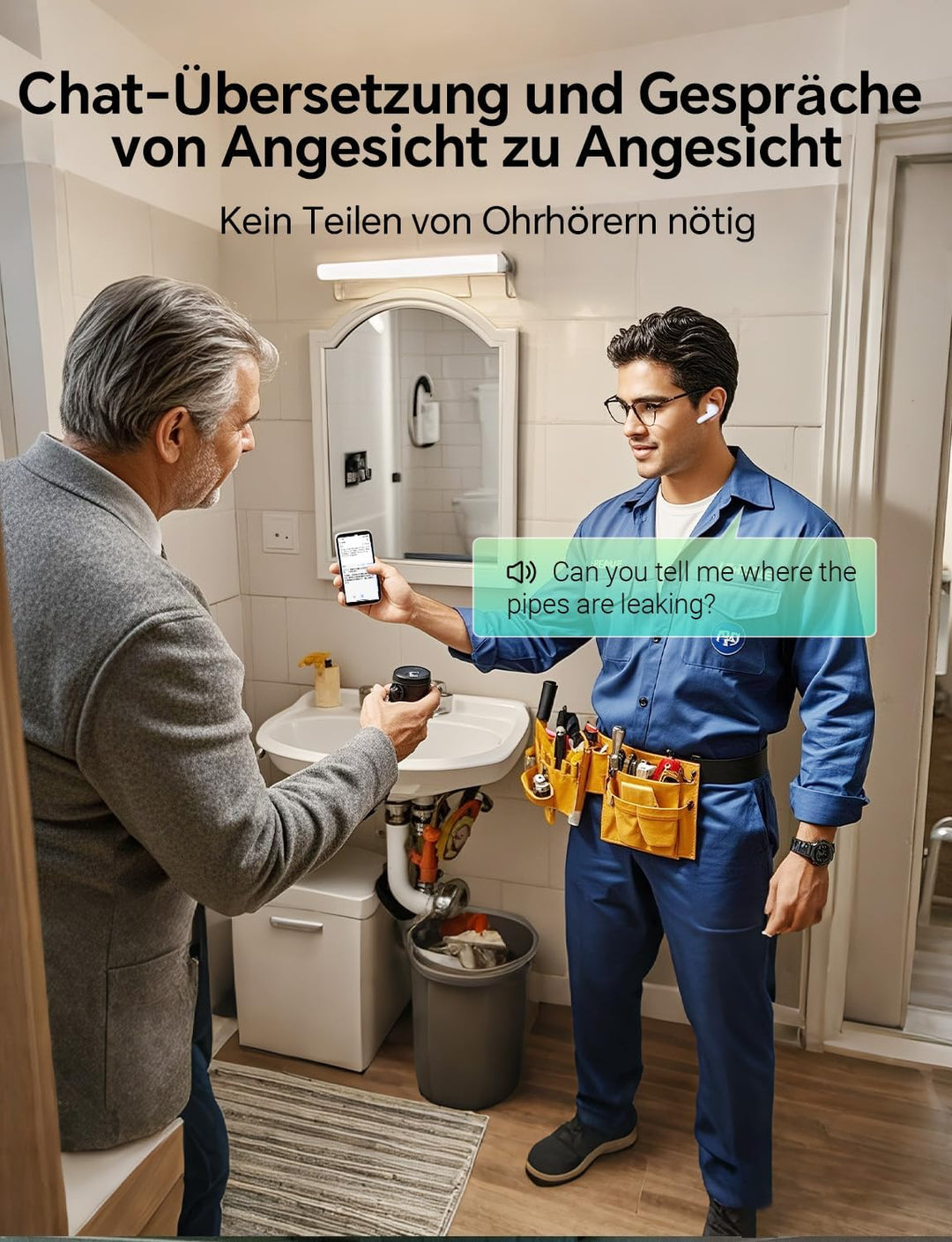 Polypay P1 AI Übersetzer Kopfhörer, Übersetzungsgerät für Live-Sprache und Video mit App für 138 Spr