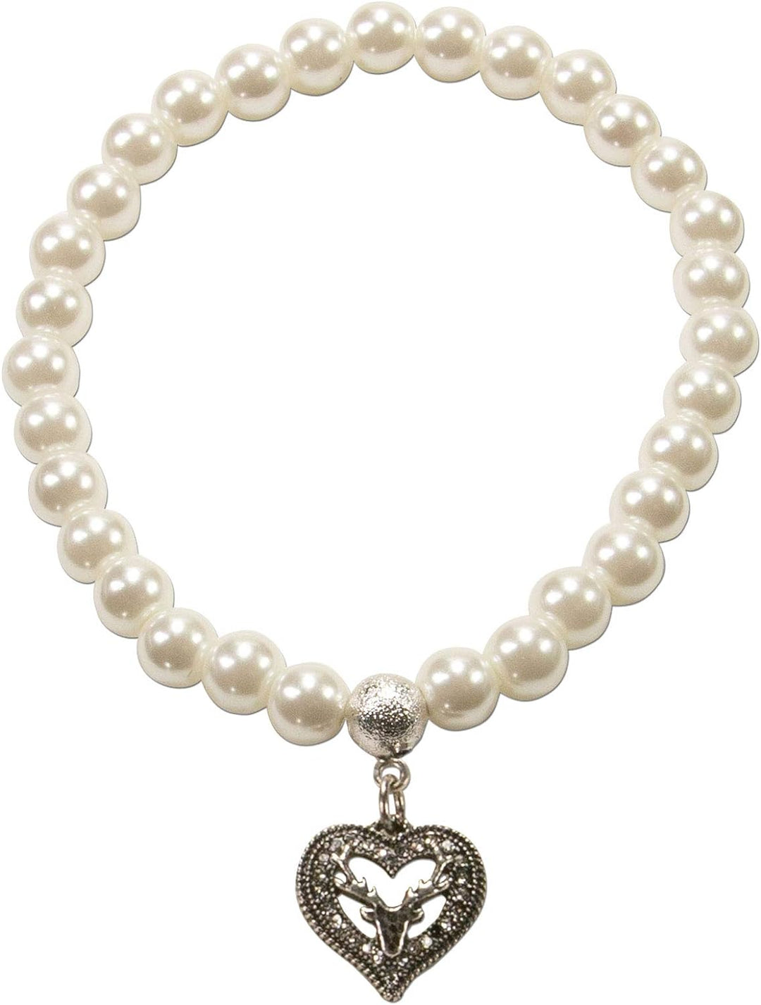 Alpenflüstern Trachtenschmuck-Set Perlen-Trachtenkette und Trachten-Armband Strassherz Hirsch - Dame