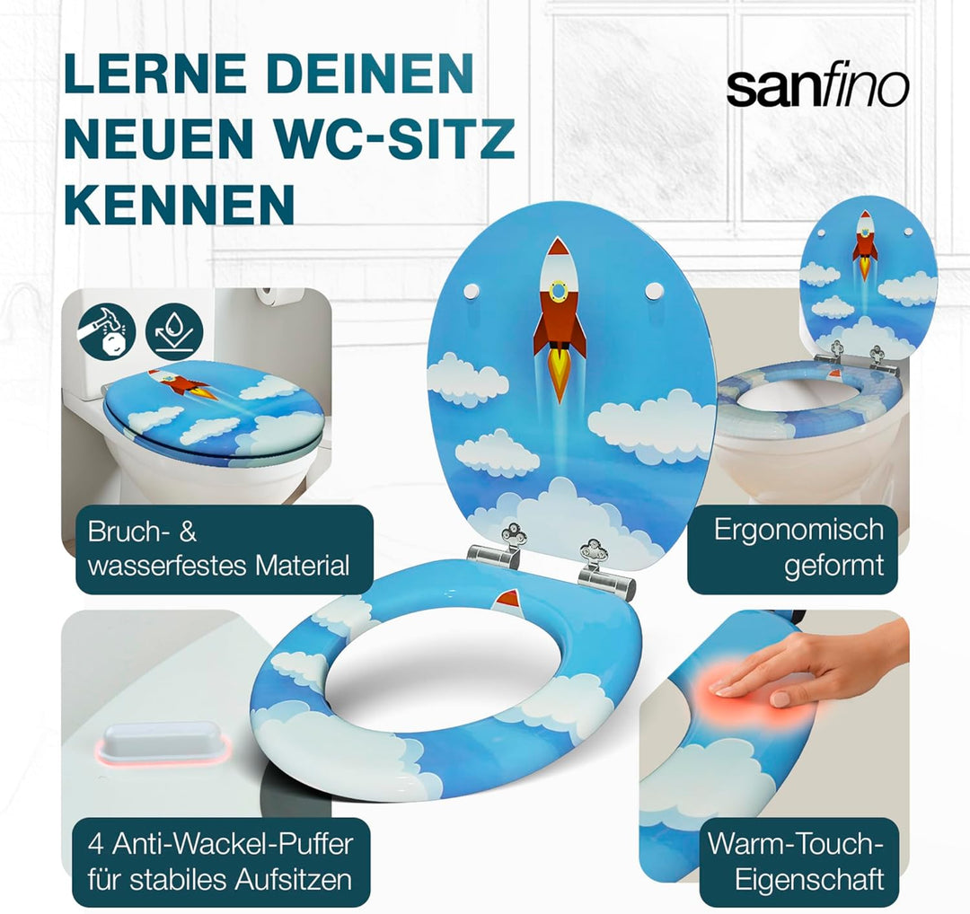 SANFINO® Premium WC Sitz mit Absenkautomatik – hochwertige Toilettendeckel aus Holz, viele bunte Mot