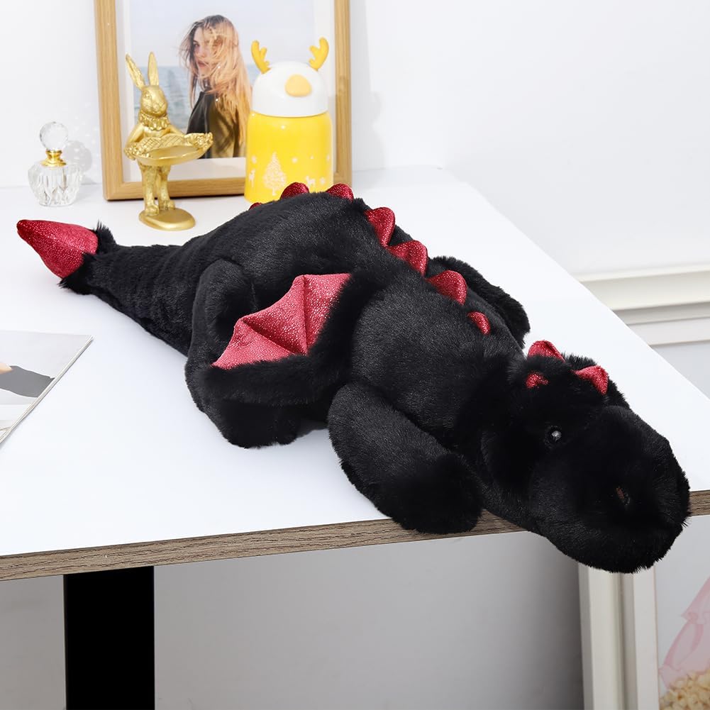 Schwarzer Plüsch-Drache – Weiches Stofftier für Kinder und Erwachsene – Grösse: 90 cm 2.2KG Schwarze