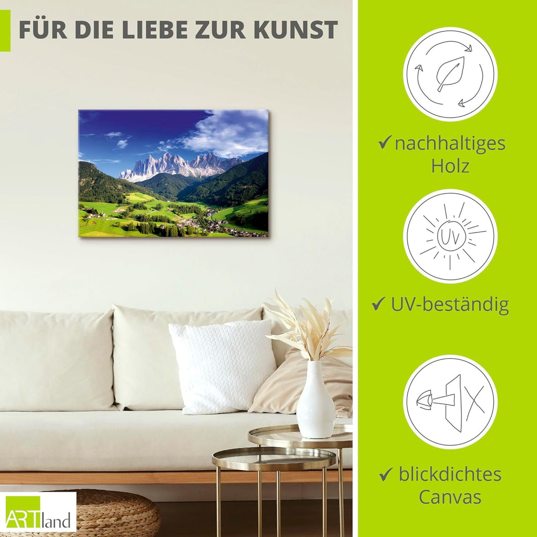ARTland Leinwandbilder Wandbild Bild auf Leinwand 60x40 cm Wanddeko Alpenbilder Landschaft Berge Süd
