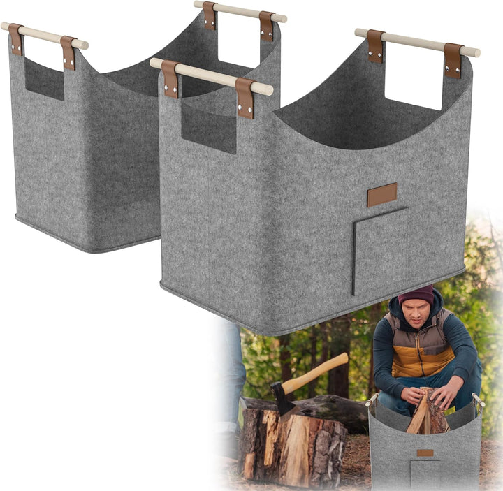 HENGMEI Brennholzkorb Filzkorb 2 Stück Holzkorb Kaminholz Filztaschen Extradickem Kaminholzkorb mit