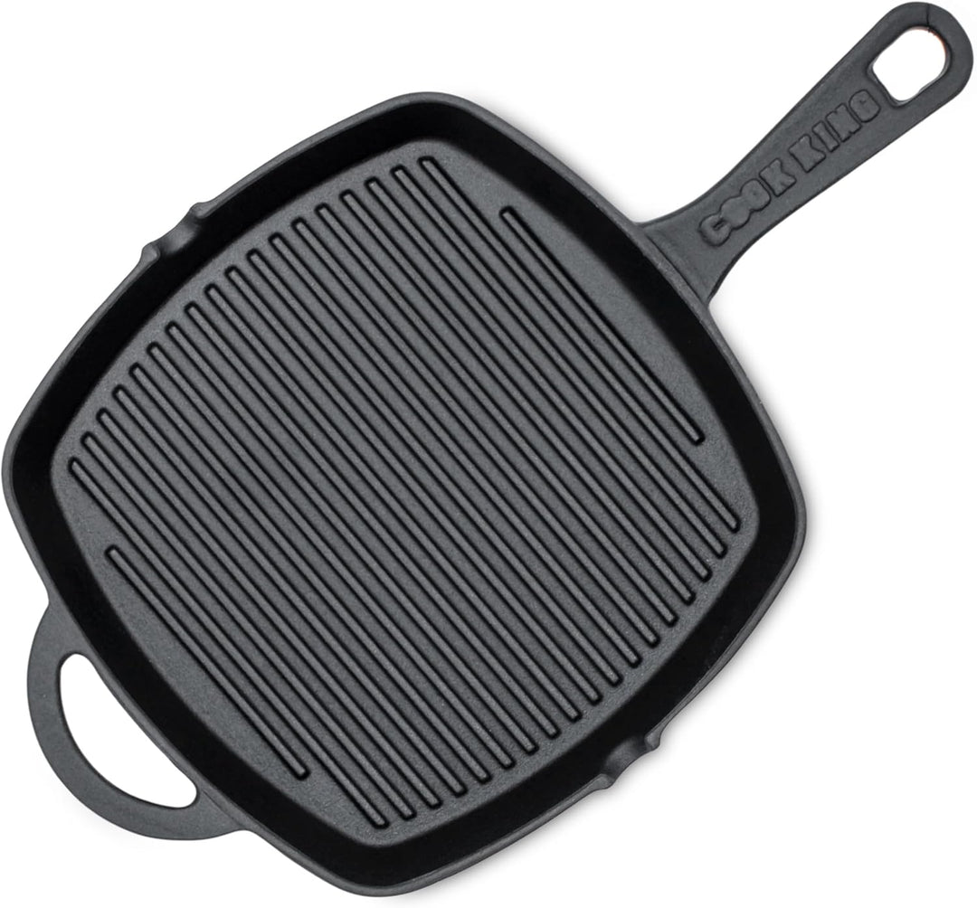 Spetebo Gusseisen Pfanne 26 cm - Gusspfanne mit Griff eckig - Grill Pfanne Bratpfanne Induktion Serv