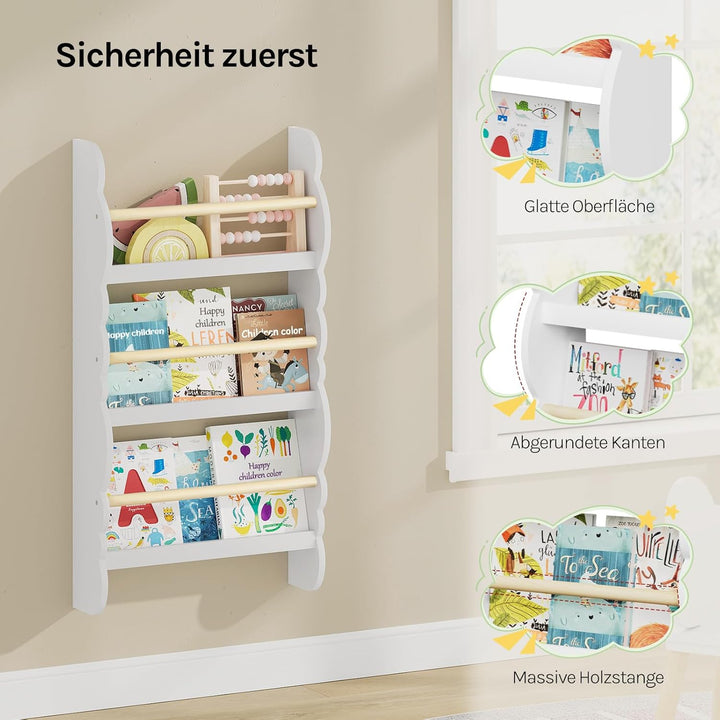 WOLTU Kinder Bücherregal Wand, Bücher-Organizer mit 3 Ablagen, Kinderregal für Buchaufbewahrung, Wan