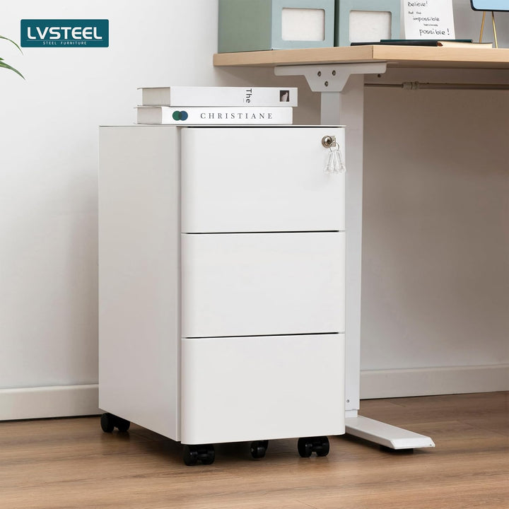 LVSTEEL Aktenschrank mit 3 Schubladen und Schloss,Weiss, OFC332W01, Weiß 53,7cm H*30,0 cm W-3 S