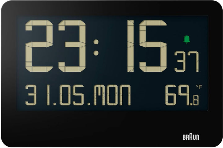 Braun Digitale Wanduhr mit Innentemperatur, Datum, Wochentag, grossem umgekehrtem LCD-Display, Schne