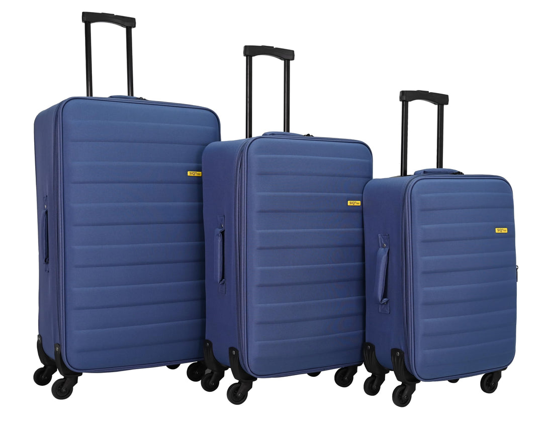 SIGN Stoffkoffer Reisekoffer Trolley (Handgepäck-Mittel-Gross-Set) + 5cm Dehnungsfuge (Blau, 3er Set