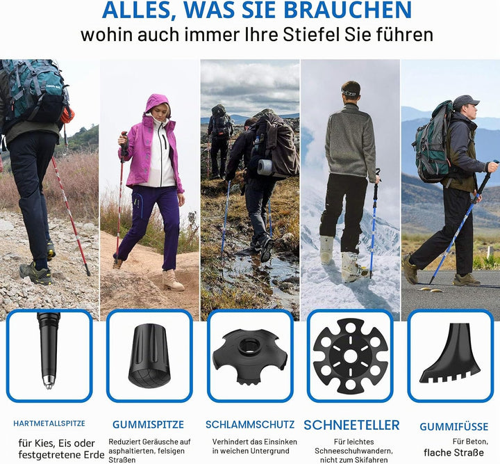 BISINNA Wanderstöcke Trekkingstöcke Nordic Walking Stöcke - 95-115 cm / 115-135 cm Faltbar Verstellb