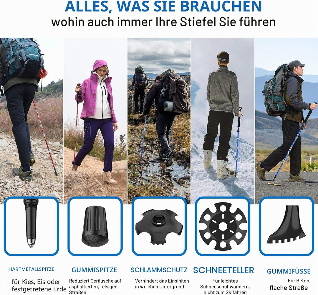 BISINNA Wanderstöcke Trekkingstöcke Nordic Walking Stöcke - 95-115 cm / 115-135 cm Faltbar Verstellb