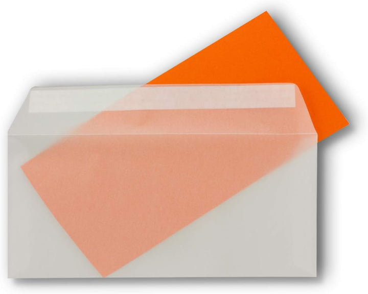 50x Brief-Umschläge DIN Lang - Transparent - 92 g/m² - 11 x 22 cm - Haftklebung mit Abziehstreifen -