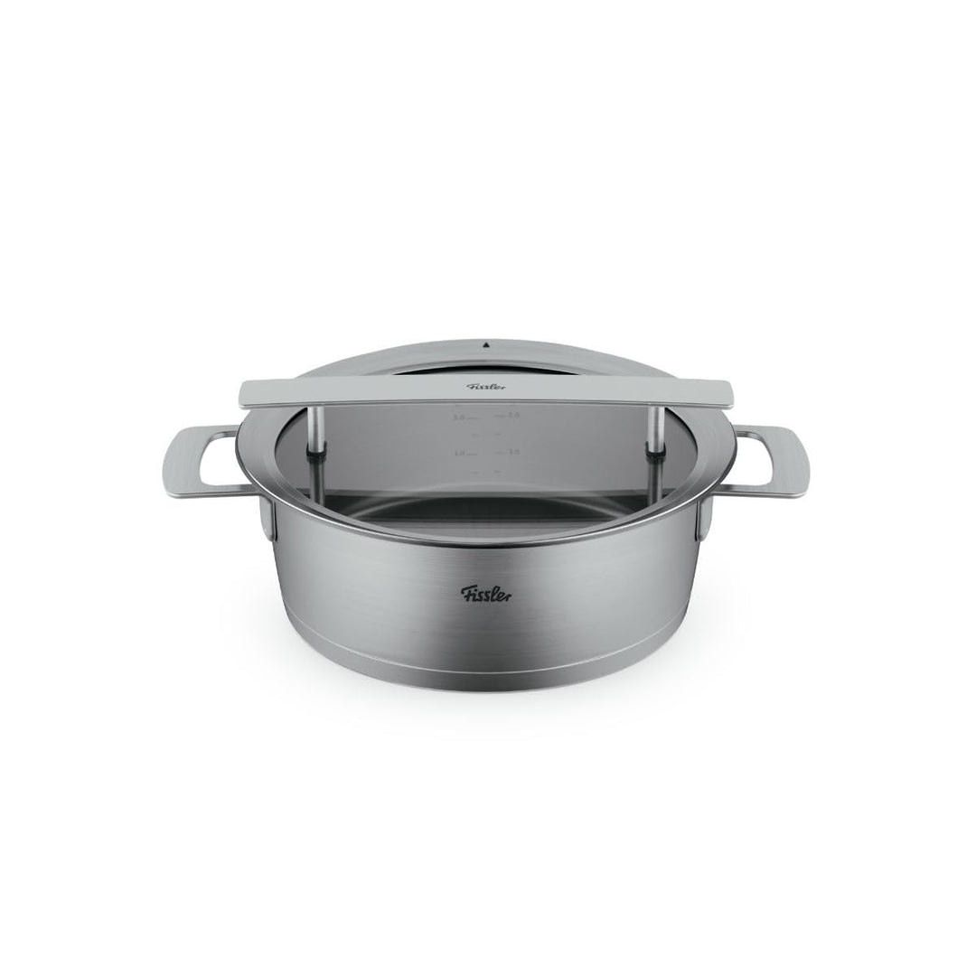 Fissler Phi Collection Bratentopf (24 cm, 3,9 L) mit Glasdeckel – grosser Edelstahl-Bratentopf, indu