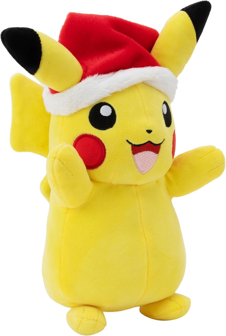Pokémon PKW3376-20 cm Winter Plüsch - Pikachu mit Weihnachtsmütze, offizielles Plüsch, Pikachu