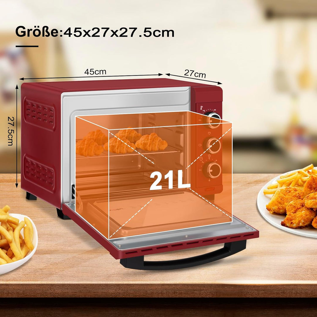 WOLTU Mini Backofen 21 L, elektrischer Minibackofen, Miniofen, Pizzaofen, 1280 W, 100-230 °C, Timer