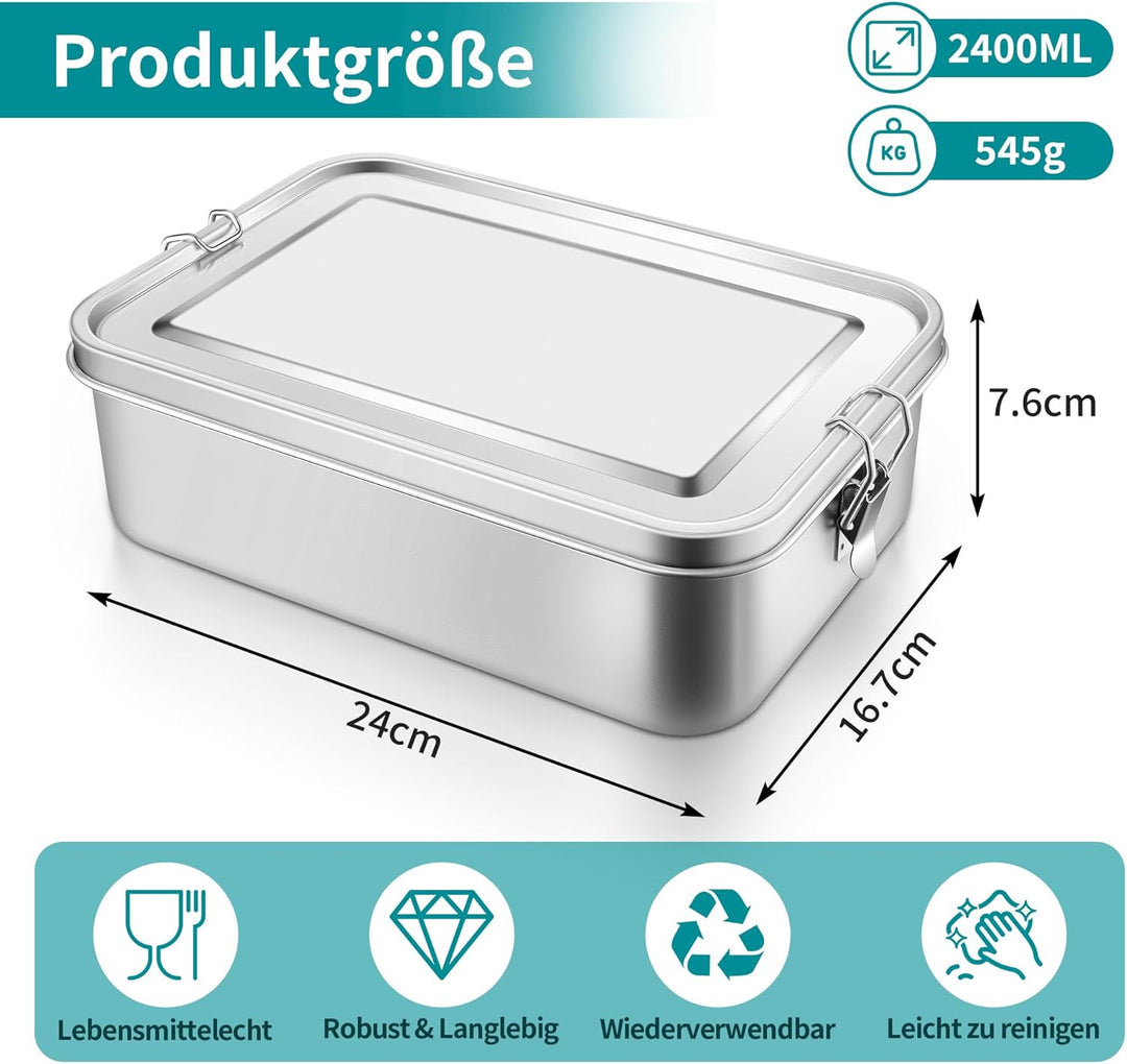 HaWare Brotdose mit Fächern, 2400ml Edelstahl Bento Box Lunchbox für Kinder & Erwachsene, Auslaufsic