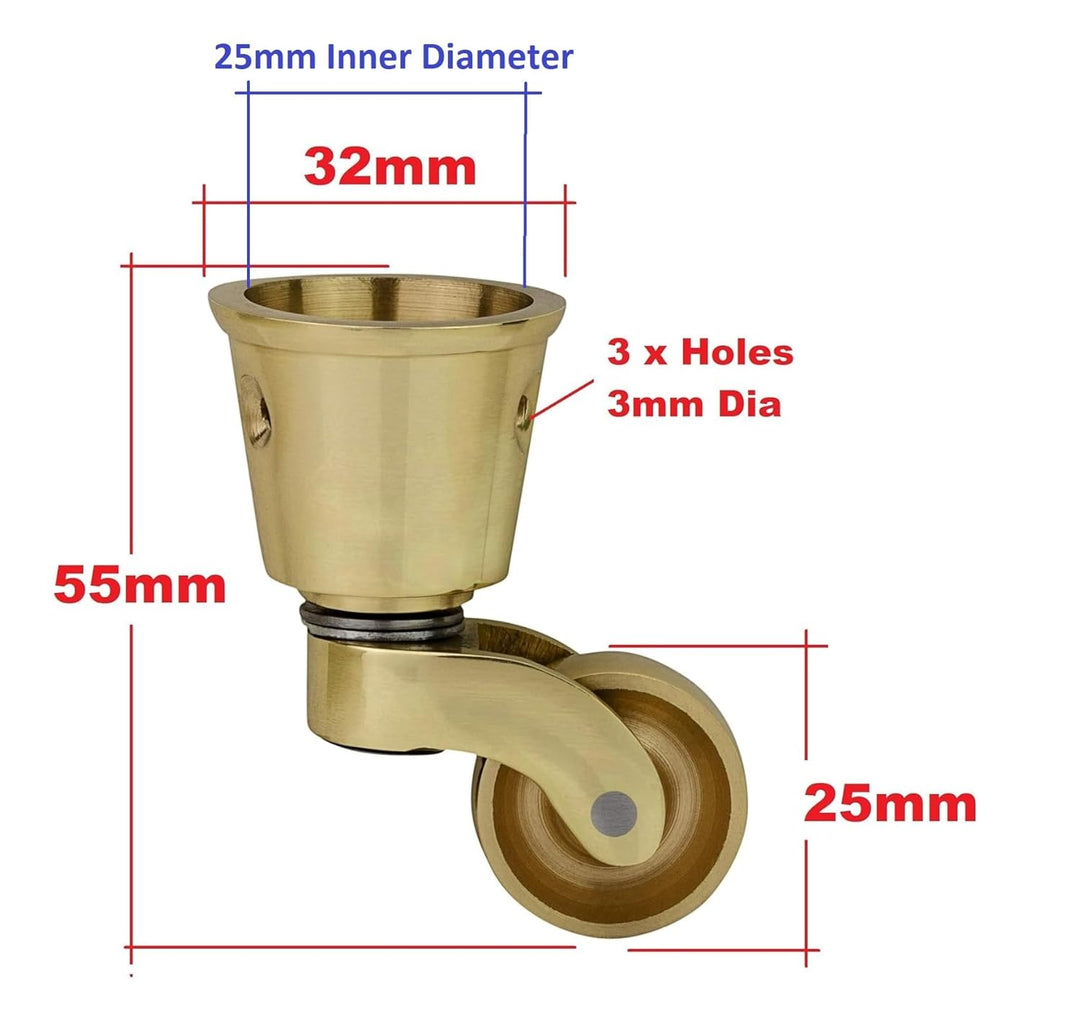 Lenkrolle aus massivem Messing mit 25 mm Rad (4 Stück) – echtes massives poliertes Messing – Antik V
