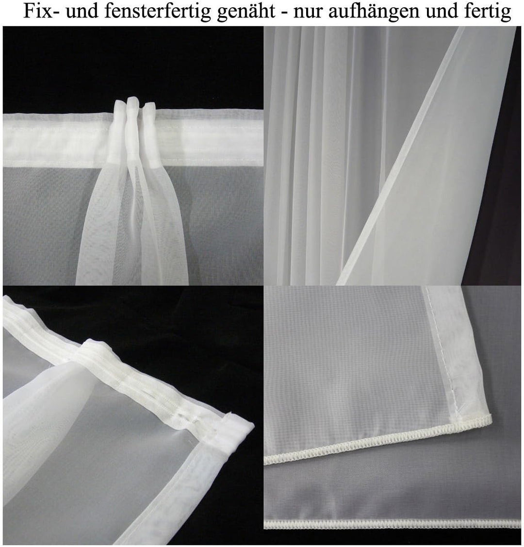 EASYHomefashion Hochwertige Gardine Fertiggardine Voile Store Schal mit Stickerei Faltenband und Ble