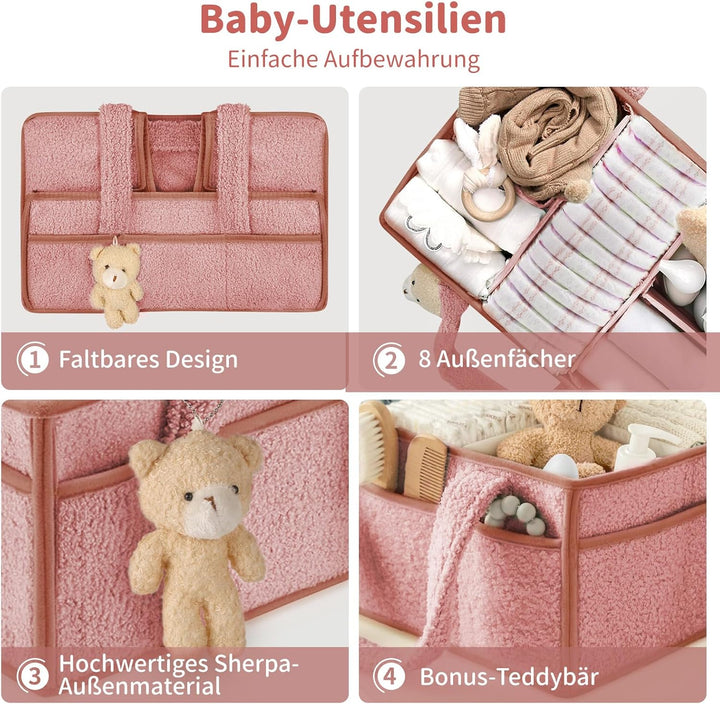 Wickeltisch Organizer, Baby Windel Caddy Organizer Korb mit Fächern & Griffen, Tragbarer Baby Aufbew