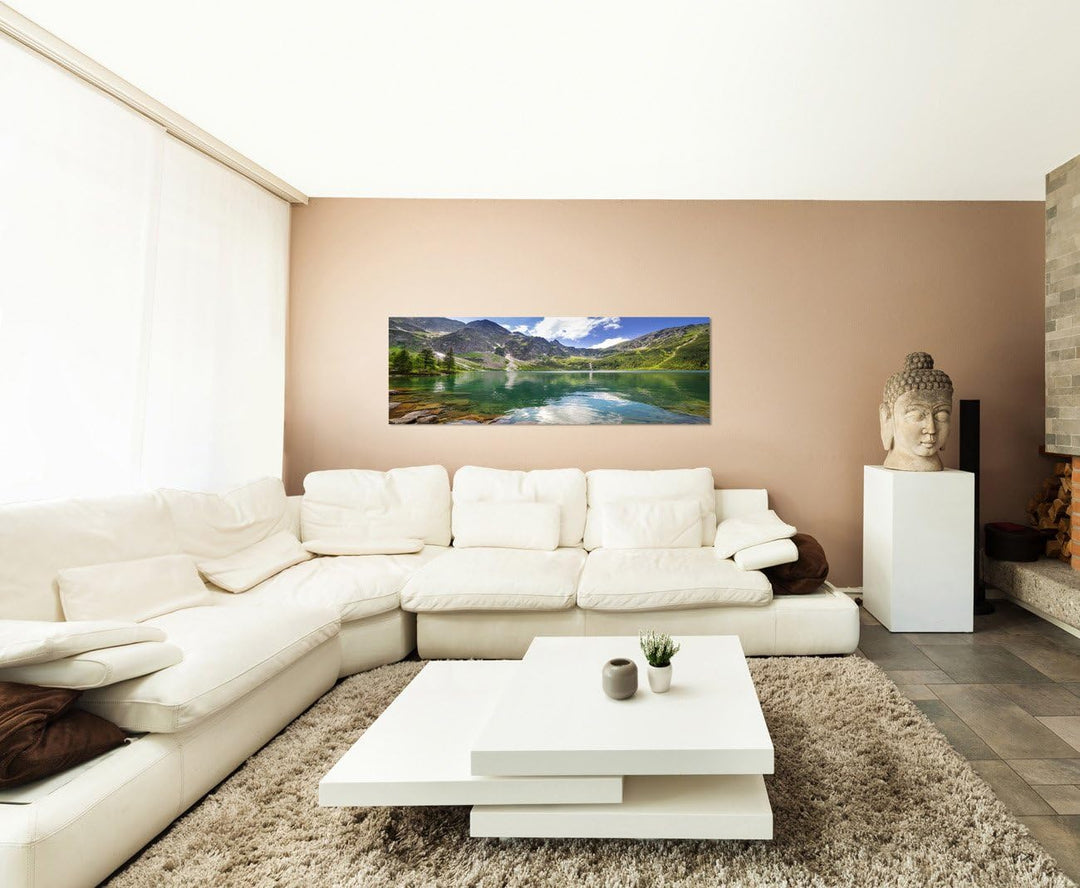 Paul Sinus Art Panoramabild auf Leinwand und Keilrahmen 150x50cm Polen Berge Bergsee Wolken Natur