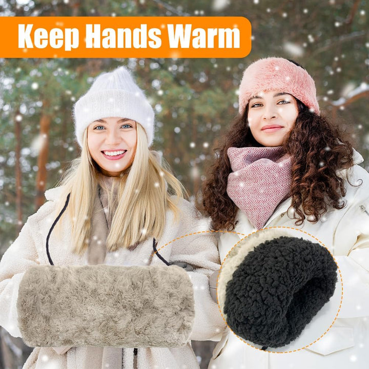 SwirlColor Hand Muffs, Tragbare Stilvolle Khaki Kunstpelz Handwärmer mit Umhängekordel Muff Handwärm